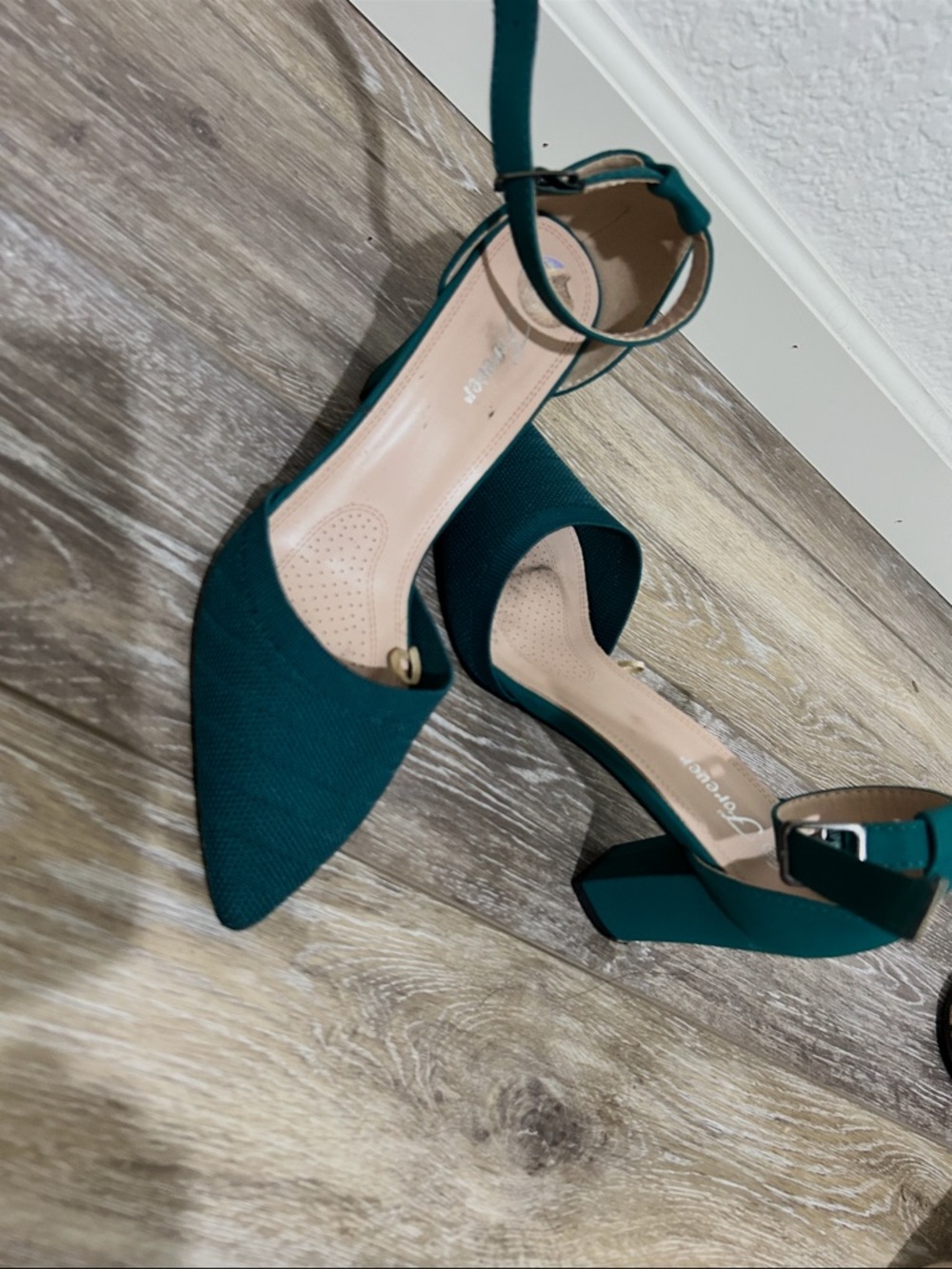 Pointed Toe Ankle Strap Women's Heels in Teal